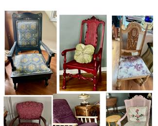 Platform black rocking chair, $50
Lots of other antique chairs, $10 up to $45