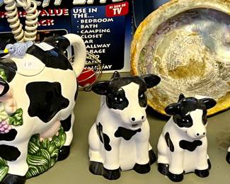 Antique handpainted, porcelain cow decorative for your table, cream, pitcher, salt, and pepper shakers, sugar, creamer, $3up5