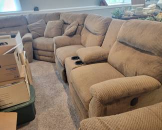 DUAL ELECTRIC RECLINING LOVESEAT, A WEDGE AND A MANUAL RECLINE SOFA.  WILL BE PRICED INDIVIDUALLY