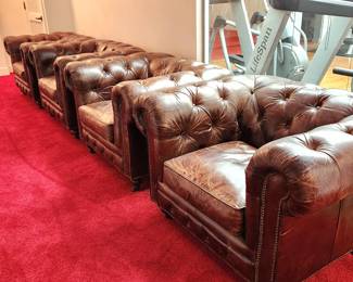 4 Chesterfield brown leather oversized chairs