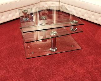 2pc Glass and chrome swivel accent tables