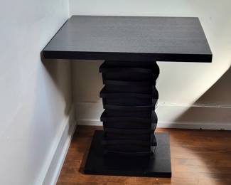 2 Black wood stacked pedestal side tables