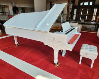 Steinway D Spirio R White Piano with Gold Logo - CALL FOR PRICING.