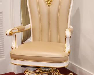 Baroque Executive Wood and Leather Office Chair with gold accents