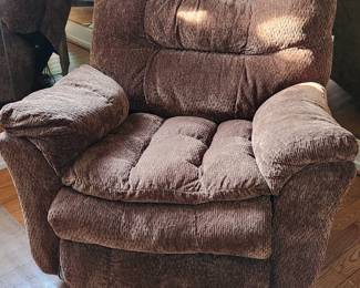 2 Brown fabric recliners. They do have a remote for message and heat but they are missing their extension cords.
