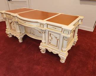 Baroque off white + gold executive desk with leather top