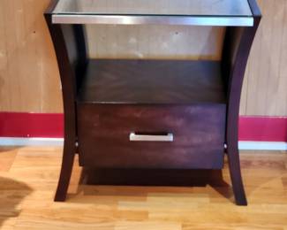 Espresso Wood and Glass Nightstand (minor edgewear on one see photo)
