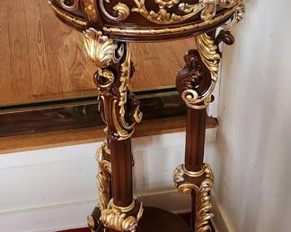 Baroque Pedestal with Leather Orange/Rust Leather Top