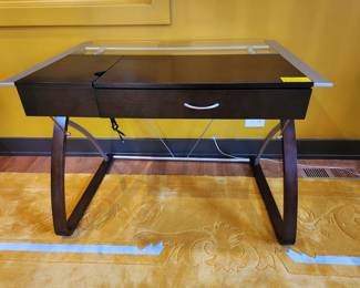 Espresso wood and glass writing desk.