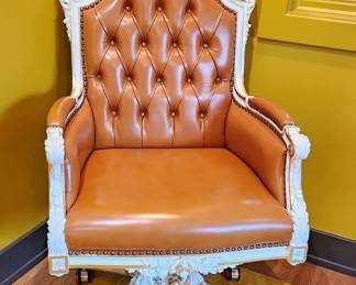 Baroque hand carved wood, luxury leather executive chair.