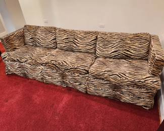 Vintage Mansfield Tiger Print Fabric Sofa (arm is a little loose on one side)