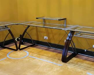 4 pc Glass Computer Office Desk Set. We will sell separately. A few of the legs have some dings on them so please see photos.