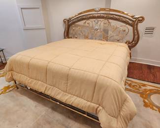Baroque wood, brass and silver leaf king size bed