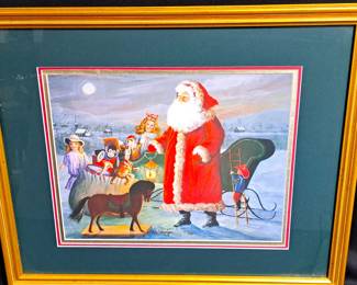 SIGNED CHRISTMAS SANTA FRAMED ART