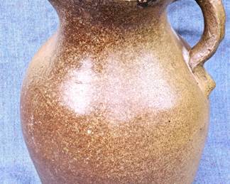 OLIVE GREEN REDWARE POTTERY WATER PITCHER