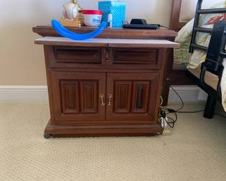 #32 $550 Teak vintage king headboard and 2 night chests 26x17x24