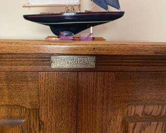 #54  $400 - Hamilton manufacture, Two Rivers WI, Antique Oak cabinet adjustable shelves.