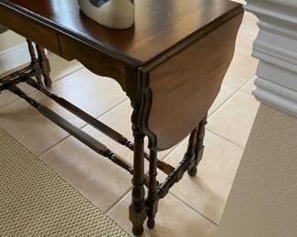#11 $180 drop leaf table with single drawer 43L ( and 2 leaves 26) x 18D