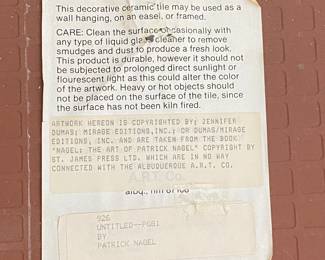 $50 - Patrick Nagel tile 12x12 Dumas Mirage from the Book "Nagel" The art of Patrick Nagel 