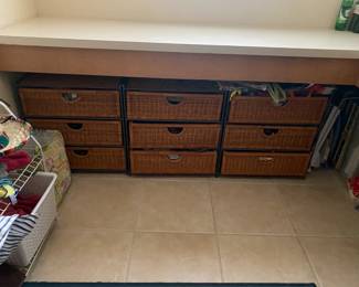 #42 $60 each three sets of 3 wicker baskets with 3 drawers