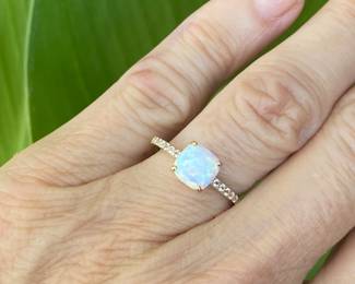 F- $125. Square Opal ring 10kt yellow gold setting 1.3 grams size 6 3/4