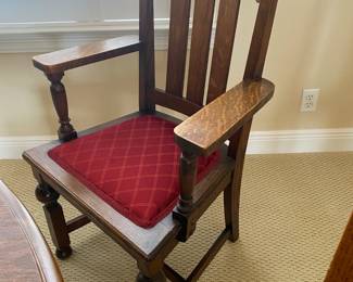 #2 - $1,250 - Antique Oak dining table with unusual pedestal 39x82 with 2 leaves in. includes 5 chairs & 1 armchair. 