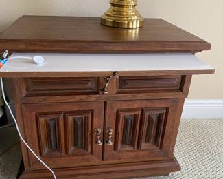 #32 $550 Teak vintage king headboard and 2 night chests 26x17x24