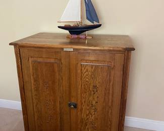 #54 $400 - Hamilton manufacture, Two Rivers WI, Antique Oak cabinet adjustable shelves.