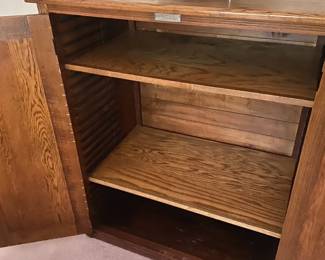#54 $400 - Hamilton manufacture, Two Rivers WI, Antique Oak cabinet adjustable shelves.