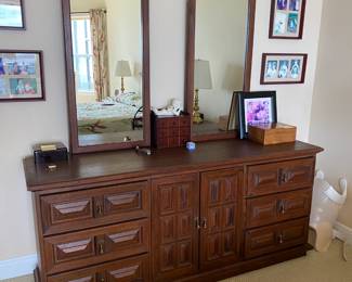 #33 $450 teak vintage 70’s dresser 6Lx29Dx32H with 2 mirrors