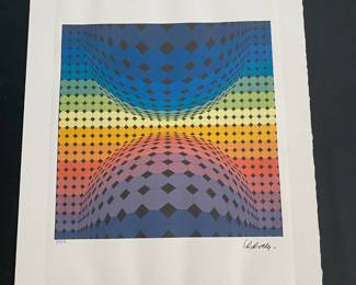 $350 -  Victor Vasarely (French-Hungarian 1906-1977) 
8 1/4 x 8 1/4 overall 15x11 titled "Kartchou" numbered 7/450 