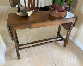 #11 $180 drop leaf table with single drawer 43L ( and 2 leaves 26) x 18D