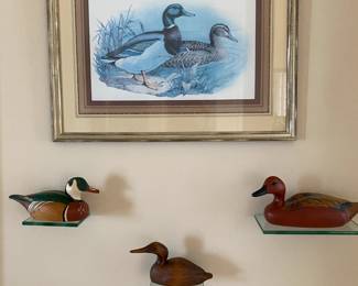 #10 $100 lot set of 3 wood ducks large one 12x5 and print