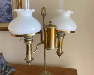 #16 $80 Brass lamp with white glass shade
