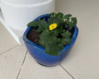 #30 $48 each 16” planter x2 blue glazed