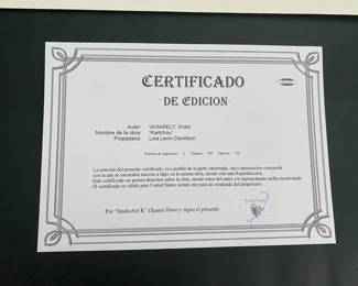 $350 -  Victor Vasarely (French-Hungarian 1906-1977) 
8 1/4 x 8 1/4 overall 15x11 titled "Kartchou" numbered 7/450 