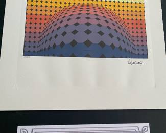 $350 -  Victor Vasarely (French-Hungarian 1906-1977) 
8 1/4 x 8 1/4 overall 15x11 titled "Kartchou" numbered 7/450 