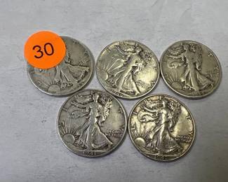 (5) WALKING LIBERTY HALF DOLLARS