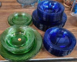 GREEN AND COBALT BLUE DISHES