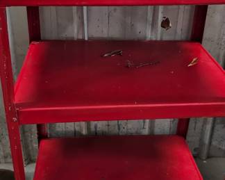 RED ROLLING METAL SHELF