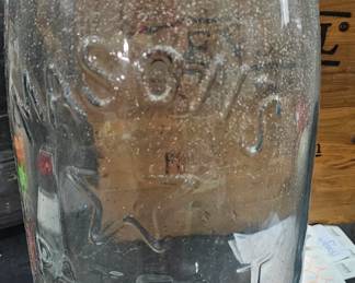 VINTAGE GLASS PICKLE JAR BLUE MASON