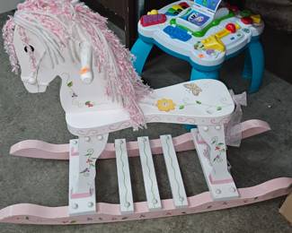 WOODEN ROCKING HORSE PINK AND WHITE