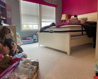 Pottery Barn Hampton Classic Full Bed, Beautyrest Recharge Full Size Mattress, Arhaus Kieran Side Table (B), American Girl Ski Gear Set, American Girl Sleepover Kit, American Eagle pants, Table lamps