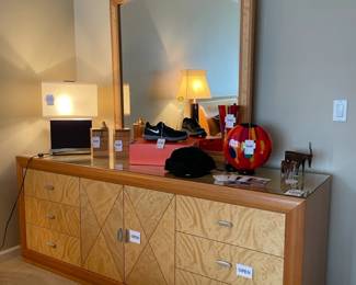 Excelsior 6 Drawer Dresser, Contemporary Block Shaped Lamp, Contemporary Jewelry Box (A), Contemporary Jewelry Box (B), Nike Air Zoom Golf Shoes, Metal Cow Family Sculpture Pair,  Murano Signed Seguso Viro Vase (A), Murano Signed Seguso Viro Vase (B)