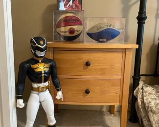 Isiah Thomas Signed Red, White & Blue Basketball, 1980's Lion's Football, Power Rangers Megaforce Black Ranger, Sealed X-Files Lunchbox, Crate & Barrel Nightstands