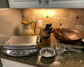 Calphalon Removable Plate Grill, Wood Salad Bowl, Arthur Court Grape Bowl