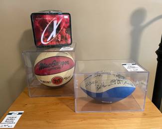Isiah Thomas Signed Red, White & Blue Basketball, 1980's Lion's Football