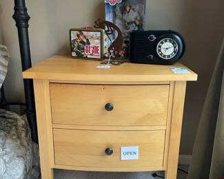 Crate & Barrel Nightstands, Crate & Barrel Nightstands, GI Joe 1997 Lunchbox, NIB GI Joe 2000 Defense of Seoul, Kokopelli Rijline Cutout, Westclox Big Ben Radio 80192
