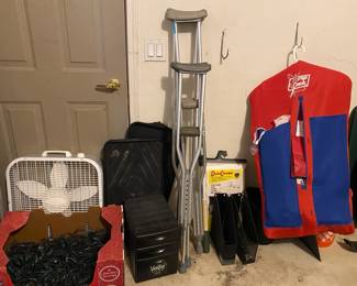 crutches, box fan