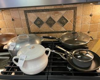 Le Creuset Bean Pot, Wagner Ware Magnalite Roaster, Calphalon Pans & Pot